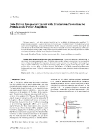Gate Driver Integrated Circuit with Breakdown Protection for Switch-Mode Power Ampliﬁers