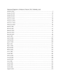 National Register of Historic Places Weekly Lists for 2012