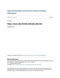 Philip E. Devine, RELATIVISM, NIHILISM, and GOD