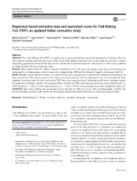 Regression-Based Normative Data and Equivalent Scores for Trail Making Test (TMT): an Updated Italian Normative Study