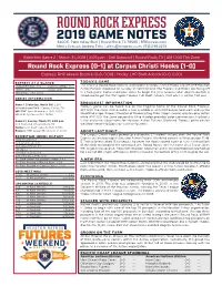 Round Rock Express 2019 GAME NOTES 3400 E