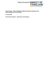 Items from the Public – Statements and Questions