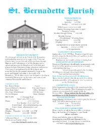Mission Statement Mass Schedule