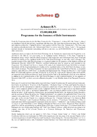 Achmea B.V. (Incorporated with Limited Liability in the Netherlands with Its Statutory Seat in Zeist) €5,000,000,000 Programme for the Issuance of Debt Instruments