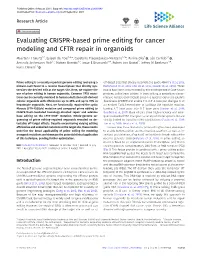 Evaluating CRISPR-Based Prime Editing for Cancer Modeling and CFTR Repair in Organoids