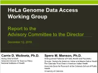 Hela Genome Data Access Working Group