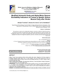 Modified Ashworth Scale and Alpha Motor Neuron Excitability Indicators of F-Wave in Spastic Soleus Muscle Early After Stroke
