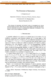 The Dimension of Semiorders a Partially Ordered Set Or Poset Is An