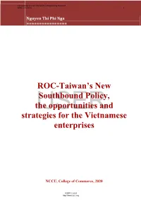 Aiwan's New South Policy and Opportunities, Strategy for The
