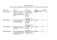 Delegated Applications Recommendations Accepted by Planning Committee Members – Week Commencing 23Rd July 2018