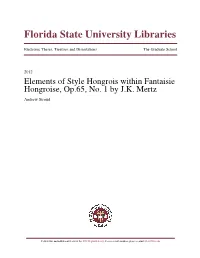 Elements of Style Hongrois Within Fantaisie Hongroise, Op. 65, No.1 By