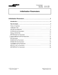 Initialization Parameters Technical Bulletin