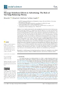 Message Sidedness Effects in Advertising: the Role of Yin-Yang Balancing Theory