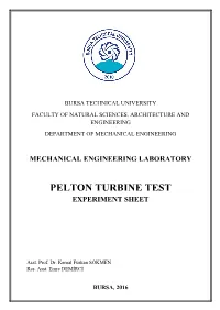 Pelton Turbine Test Experiment Sheet