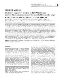 The Tumor Suppressor Function of LECT2 in Human Hepatocellular Carcinoma Makes It a Potential Therapeutic Target