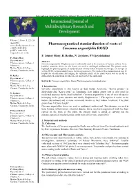Pharmacognostical Standardization of Roots of Curcuma Angustifolia ROXB