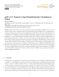 Pypi (V1.3): Tropical Cyclone Potential Intensity Calculations in Python Daniel M
