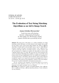 The Evaluation of Text String Matching Algorithms As an Aid to Image Search
