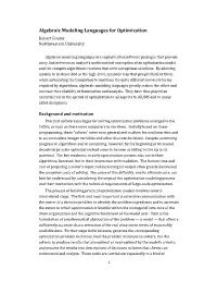 Algebraic Modeling Languages for Optimization Robert Fourer Northwestern University
