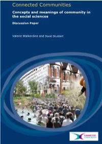 Concepts and Meanings of Community in the Social Sciences