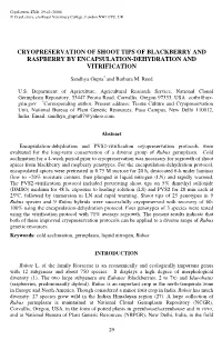 Cryopreservation of Shoot Tips of Blackberry and Raspberry by Encapsulation-Dehydration and Vitrification