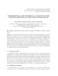 Experimental and Numerical Analysis of the Musical Behavior of Triangle Instruments