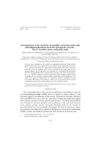 Investigations of the Reactivity of Pyridine Carboxylic Acids with Diazodiphenylmethane in Protic and Aprotic Solvents. Part I