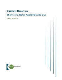 Quarterly Report on Short-Term Water Approvals and Use