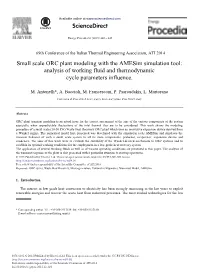 Small Scale ORC Plant Modeling with the Amesim Simulation Tool: Analysis of Working Fluid and Thermodynamic Cycle Parameters Influence
