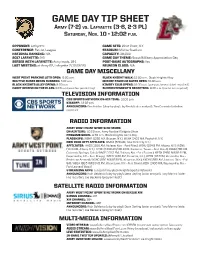 GAME DAY TIP SHEET Army (7-2) Vs