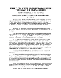 Speed™, Fox Sports Continue Team Approach to Formula One Coverage in 2010