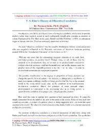 T. S. Eliot's Theory of Objective Correlative