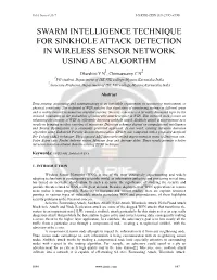 Swarm Intelligence Technique for Sinkhole Attack Detection in Wireless Sensor Network Using Abc Algorthm