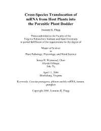 Cross-Species Translocation of Mrna from Host Plants Into the Parasitic Plant Dodder