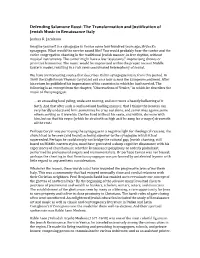 Defending Salamone Rossi: the Transformation and Justification of Jewish Music in Renaissance Italy Joshua R