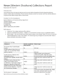 Newe (Western Shoshone) Collections Report Report Date: 2021, March 30