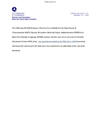 The Following Oil Spill Response Plan Has Been Submitted to the Department of Transportation (DOT) Pipeline Hazardous Materials