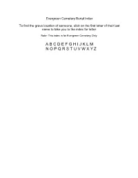 Burial Index of Evergreen Cemetery