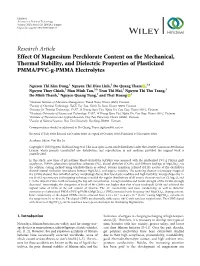 Effect of Magnesium Perchlorate Content on the Mechanical, Thermal Stability, and Dielectric Properties of Plasticized PMMA/PVC-G-PMMA Electrolytes