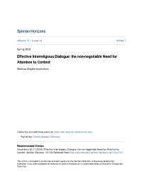 Effective Interreligious Dialogue: the Non-Negotiable Need for Attention to Context