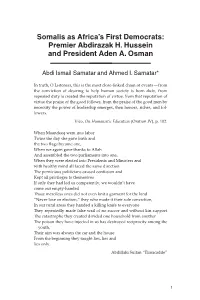 Somalis As Africa's First Democrats: Premier Abdirazak H. Hussein And