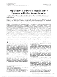 Angiopoietin/Tek Interactions Regulate MMP-9 Expression and Retinal Neovascularization