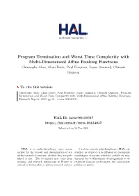 Program Termination and Worst Time Complexity with Multi-Dimensional Affine Ranking Functions