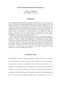 Bertrand Russell on Sensations and Images Abdul Latif Mondal Aligarh Muslim University SUMMARY INTRODUCTION