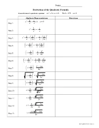 Name___Derivation of the Quadratic Formula