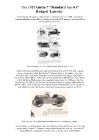 The 1929Austin 7 “Standard Sports” Badged 'Latrobe'