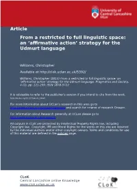 Strategy for the Udmurt Language