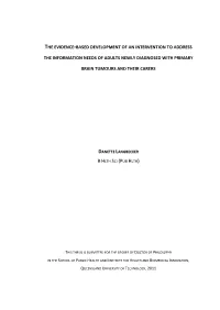 The Evidence-Based Development of an Intervention to Address the Information Needs of Adults Newly Diagnosed with Primary Brain