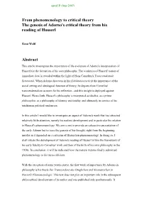 From Phenomenology to Critical Theory the Genesis of Adorno's Critical Theory from His Reading of Husserl