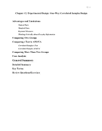 One-Way Correlated Samples Design Advantages and Limitations